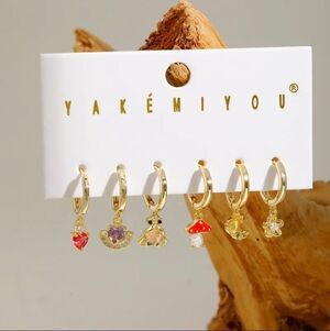 Alice In Wonderland 14K Gold Plated Gemstone Huggie Hoop Earrings